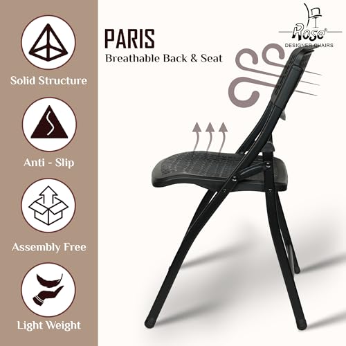 Image of ROSE Paris Folding Chair for Home | Lightweight, Portable, Balcony, Garden, Camping Chair | Indoor Outdoor Chair | Restaurant Chair (Black (Set of 3))