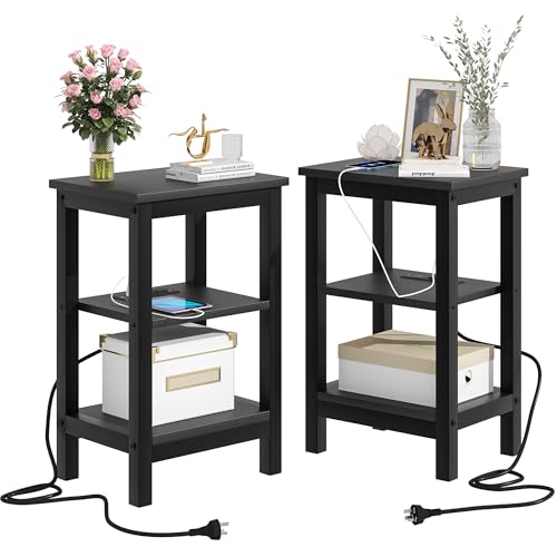Image of VECELO Modern Nightstands X-Design Side End Table Night Stand with Storage Shelf for Bedroom, Living Room, Engineered Wood