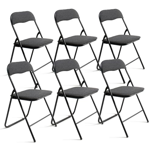 THE SECRET HOME─ Pack de 2, 4 y 6 Sillas Plegables Acolchadas de Metal y Poliéster─ Asiento Auxiliar para el Hogar─ 44x48x78 cm (6, Negro)