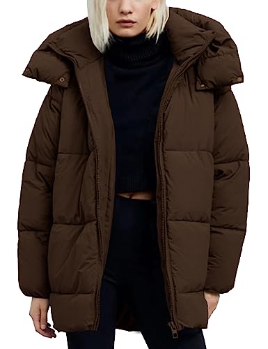 Kissonic Women's Warm Winter Coat Hooded Puffer Jacket Full Zip Long Puffer Coat with Pockets