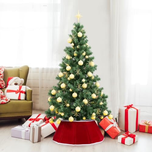 Falda de árbol de Navidad para árboles artificiales, base de terciopelo rojo plegable 8