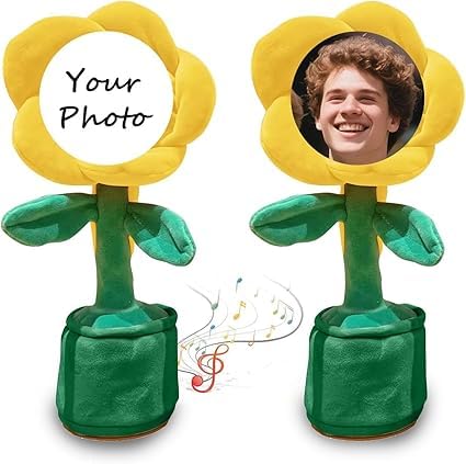 Personalized Dancing & Talking Flower, Custom Face Singing Sunflower Plush, Musical Gift for Easter, Anniversary, Party Decoration.
