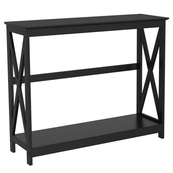 Abician Table Console Moderne en Bois Table de Canapé Rectangulaire avec 2 Étagères de Rangement pour Salon Vestibule Entrée Petits Espaces 101,5 × 30 × 81 cm Noir