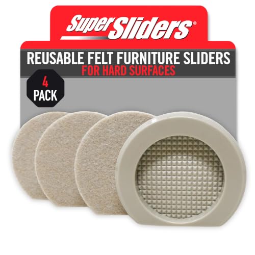Super Sliders 3 Cupped Reusable Felt Furniture and Appliance Sliders for Hard Surfaces Anti-Slip Protective Furniture Moving Pads for Beds Sofas Dressers Set of 4 Beige