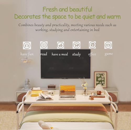 Extendable Rolling Mobility Table Over Bed,Adjustable Rolling Laptop Desk with Wheels, Stretchable Computer Desk, Extendable Rolling Overbed Table, Height and Width Adjustable Hosp