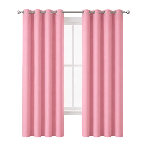 Image of LEMOMO Blackout Curtains 66 x 95 inch /Pink Curtains Set of 2 Panels /Thermal Insulated Room Darkening Bedroom Curtains