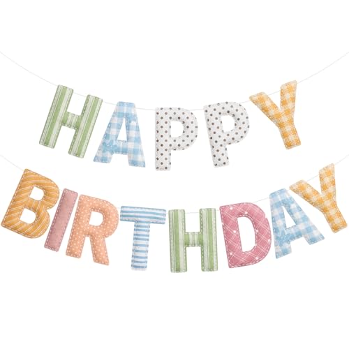 Image of Mindsoft Felt Happy Birthday Garland Rainbow Banner Reusable Happy Birthday Sign Party Supply for Party Decor (Flower Color,Stripe)