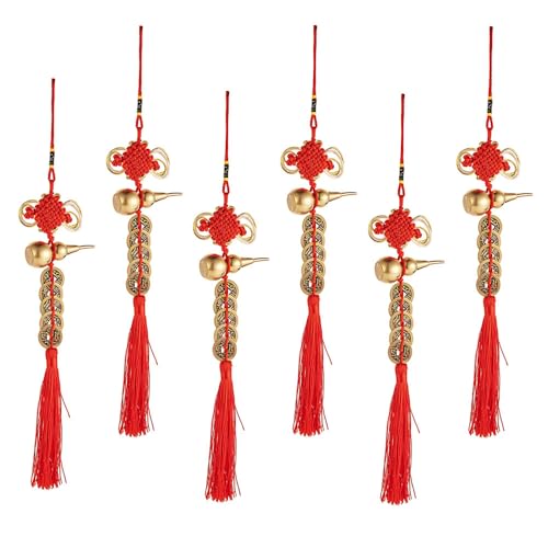 TONGIHS 6 Pièces Nœud Chinois et Pièces des Cinq Empereurs,Porte-Bonheur Chinoises Feng Shui,Ornement de Gourde Décoratif en Cuivre,Chinesischer...