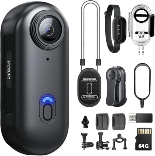 SHPTDJTIC Caméra corporelle 4K POV Pro, caméra portable avec clip rotatif 360° et clip...