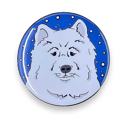 Samoyed Snow Button, Handmade Holiday Dog Pin, Cartoon Pet Portrait Christmas Gift, Handmade Dog Accessories, 2.25 or 3.5