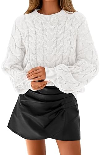 dowerme Women's Oversized Sweaters 2025 Long Sleeve Crewneck Cable Knit Chunky Pullover Cute Fall Outfits Winter Clothes