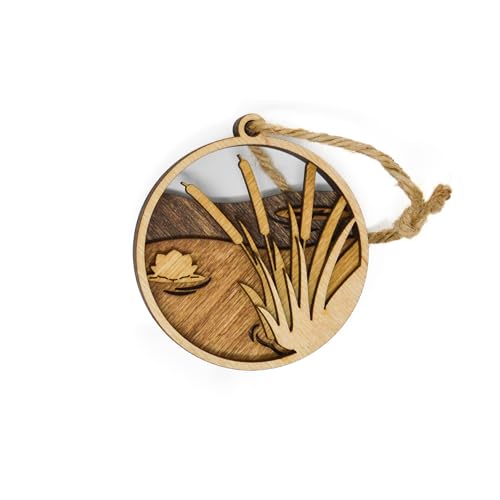 Cattail Pond Laser Cut Ornament, Handmade 3D Layered Wooden Nature Christmas Ornaments, Lily Pad