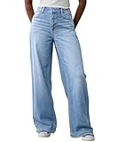Mars power Women's Wide Leg Jeans High Waisted Baggy Straight Leg Loose Stretchy Casual Denim Pants (Light Blue, XL)