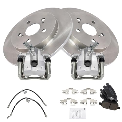 Image of TRQ Rear Brake Pad and Rotor Set Ceramic Calipers Compatible with 2009-2010 Pontiac Vibe 2009-2019 Toyota Corolla 2009-2011 Matrix
