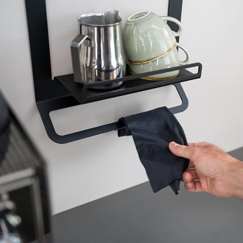Foto von Crealutionz Flate® Barista Regal für Siebträger, Tamper und Barista Zubehör in schwarz (Wandhalterung für Kaffeezubehör)