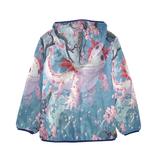 Kawaii Axolotl Cherry Blossoms Toddler Fleece Jacket Girl Boys Hooded Fleece Jacket Coat Warm Outwear Zip-up 3-10T2