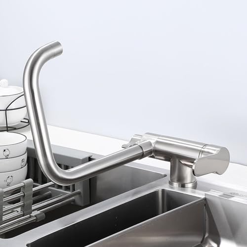 Grifo de Cocina de 3 vías, Mezclador de Cocina abatible Debajo de la Ventana, Grifo Giratorio, Agua Potable filtrada, Grifo de Cocina, Mezclador de 3 vías para Fregadero, Cepillado