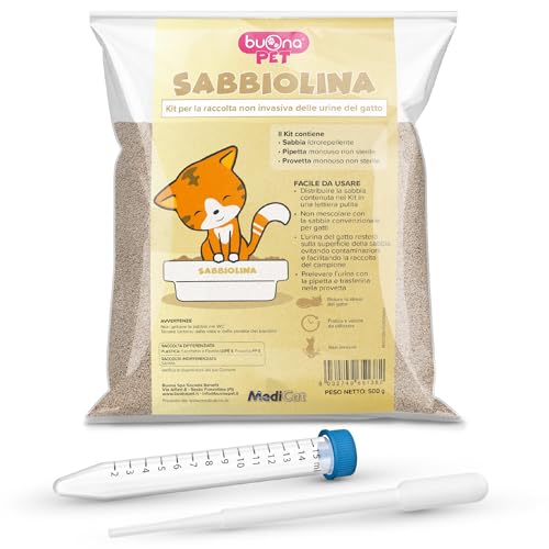 Buona Pet Sabbiolina - Kit de recogida de orina para gato, 500 g, arena impermeable con pipeta y tubo desechable, kit de orina para gato, recolección no invasiva para análisis de laboratorio de orina