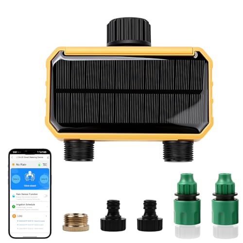 VIFERR Smart Programmateur Arrosage WiFi 2 Voies, Solaire y Batterie Intégrée, Contrôleur d'irrigation Automatique à Distance Wi-FI pour Plantes...