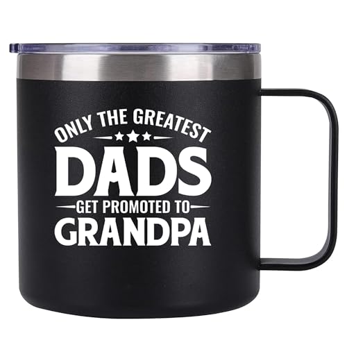 Xinvast Grandpa Insulated Mug with Handle, Stainless Steel Double Wall Vacuum Metal Coffee Tumbler Cup for Daddy Grandfather 14 oz