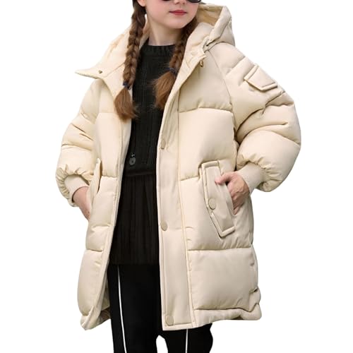Length Hooded Winter Coat for Kids Girls Solid Color Zip Up Padded Puffer Jacket Toddler Boys Button Down Warm Outerwear3