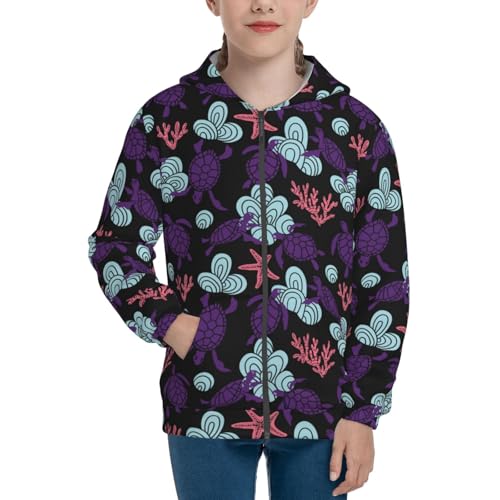 Ornamental Turtles Kid Hoodies Boys Zip Up Sweatshirts Girls Pullover with Pocket3