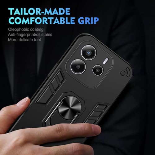 Image of ShieldTech Back Cover for Redmi Note 14 5G | Rugged Armor Case with Ring Stand | 360 Protection | Shockproof | Camera & Screen Guard for Redmi Note 14 5G (PC, Black)