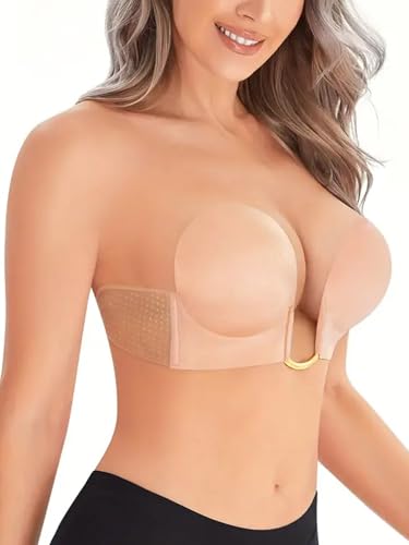 U-Shaped Invisible Bra，Women Sticky Push Up Backless Strapless Deep Plunge Invisible Padded Self Adhesive Bras2