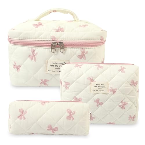 Aucuu Grande Trousse de Maquillage, Lot de 3 Trousse de Toilette Femme Voyage en Coton, Trousses de Toilette Femme Voyage, Motif Floral Grand Capacité...