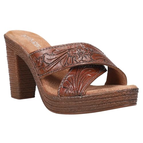 ROPER Womens Mika Floral Embossed Block Casual Sandals Casual High Heel 3" & Up - Brown - Size 10 M2
