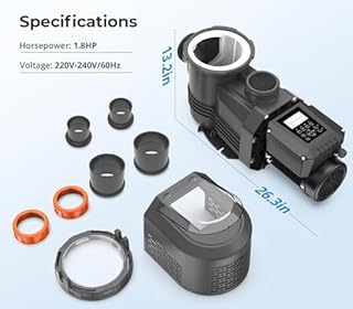 Varpoolfaye Variable Speed Pool Pump Inground, 1.8 HP Above Ground Pool Pump, 220V-240V, 9114 GPH Energy-Efficient Self Priming Swimming Pool Pumps with Timer