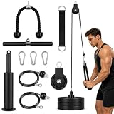 Set fitness per la casa, LAT Pulldown Pulley System con corda per tricipiti, barra dritta, barra di peso fino a 125 kg, torre per cavi alternativa per allenamento della forza, bicipiti, tricipiti
