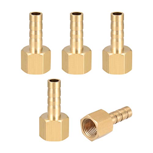 sourcing map Brass Hose Barb Fitting Connector, 6mm Barb G1/8 Female Thread Pipe Adapter, 5Pcs