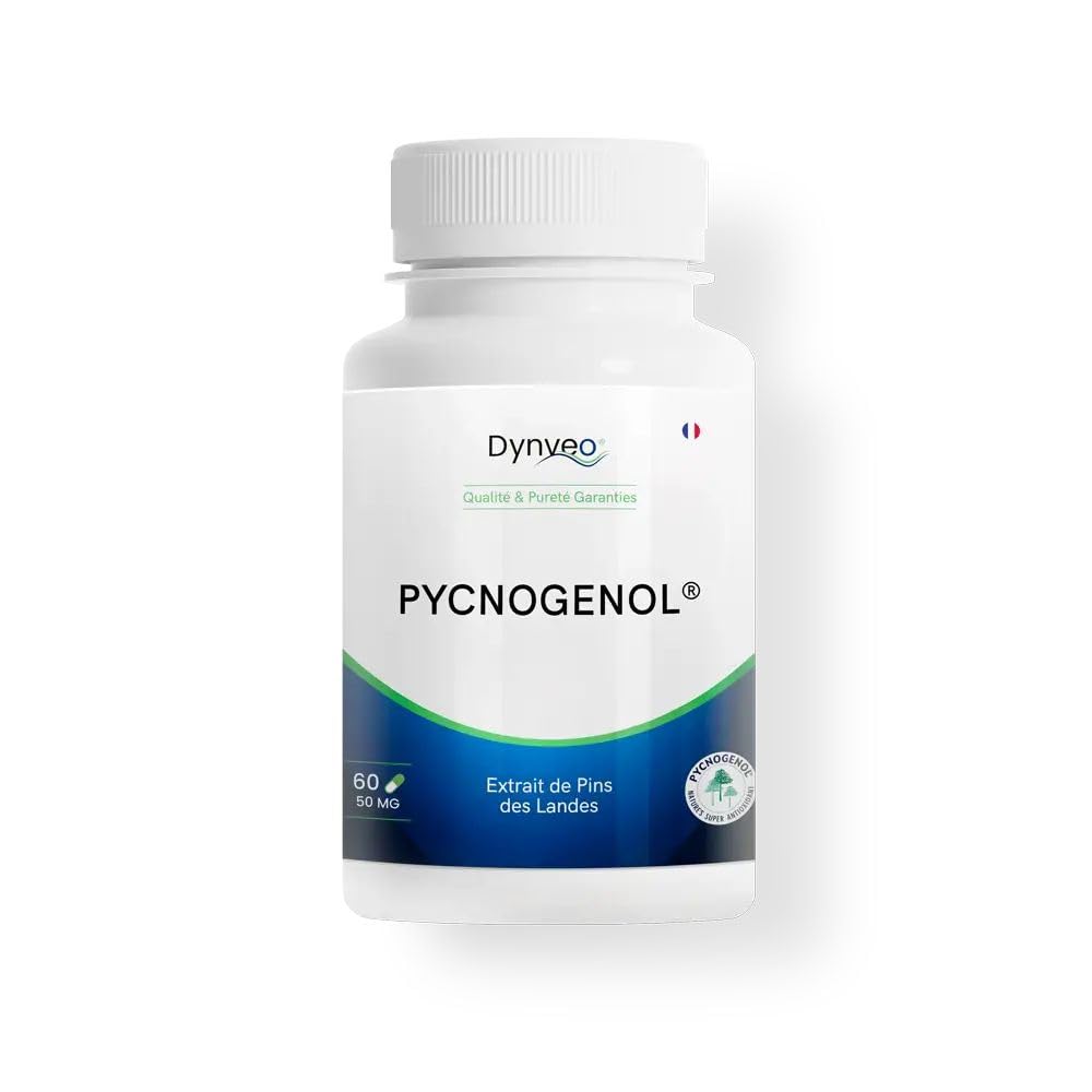 Pycnogenol - Antioxydant Cellulaire, Microcirculation & Peau - Extrait Pin Maritime des Landes - 50 mg - Titrage élevé 70% OPC - 60 Gélules (1 à 2 Gélules/Jour = 1 à 2 mois) - France - Dynveo