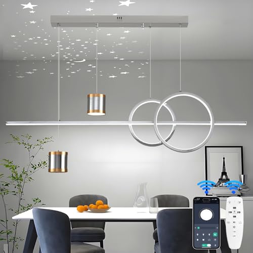 Qiaomao Moderne Dimmable Suspension LED 120cm Hauteur Réglable Lustre de Table à Manger 49 W Ciel étoilé Suspensions D'éclairage Intérieur Lustre Salon...