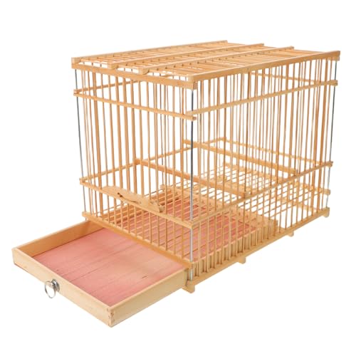 Kisangel Jaula para Pájaros de Bambú Rectangular con Bandeja Extraíble y Gancho Jaula Colgante para Canarios y Periquitos Diseño Artesanal Chino para Interiores y Exteriores