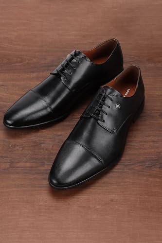 Image of Louis Philippe Men Premium Leather Breathable Lining Material Anti Slip with Heel TPR Sole Formal Derby Shoes