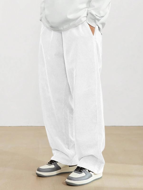 SMOWKLY Men's White Corduroy Trousers - Image 3