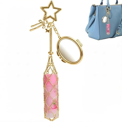 Image of Metal Lipstick Holder with Mirror Golden Round Clasp Portable Lipstick Organizer Case Makeup Lip Balm Holder Bag Charm Accessories Compact Travel Cosmetic Storage for Women (Lipstick Not Included)