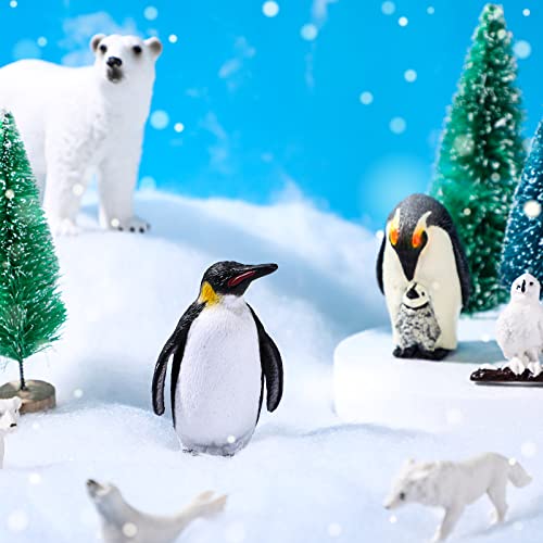 Image of 19 Pcs Arctic Animals Figurines Set Polar Animal Figurine Polar Bear Penguin Figurines Winter Animal Toy Figures Pine Trees Artic Diorama Supplies for School Project Sensory Bin Filler DIY Craft Gifts