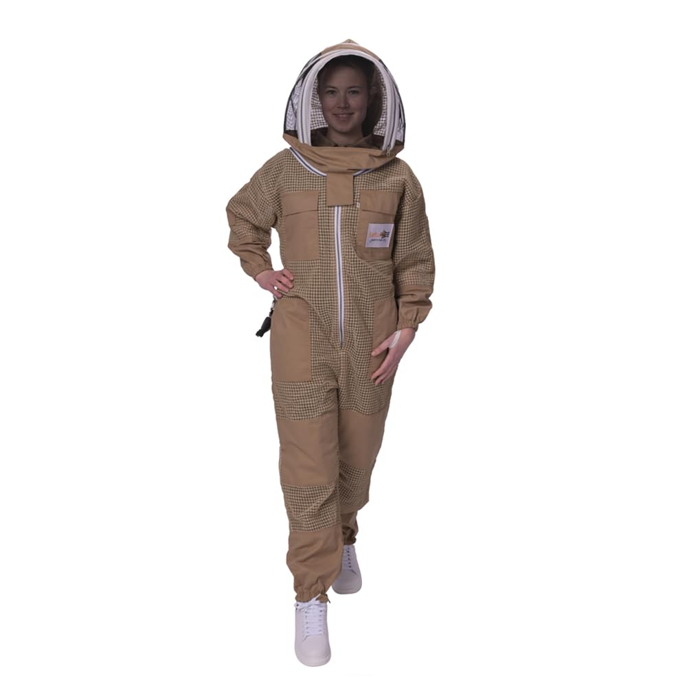 SAFTA Bee Pro 3 Layer Ventilated Beekeeping Suit, Beekeeper Suit For Professional Beekeepers, with Fencing Beekeeping Veil, (Brown, Large)