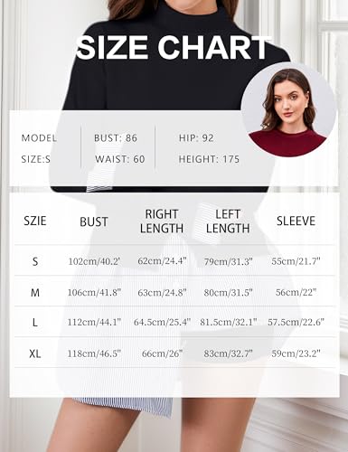 Womens Turtleneck Peplum Patchwork Sweater 2 in 1 Slit Asymmetrical Hem Pullover Sweater Striped Contrast Shirts Top3