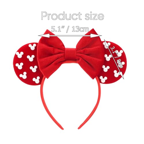 Image of DRESHOW Mouse Ears Headbands for Women Pearl Hairbands Bow Head bands Velvet Head band Christmas Cosplay Costume Princess Party Decorations Halloween & Disney Trip