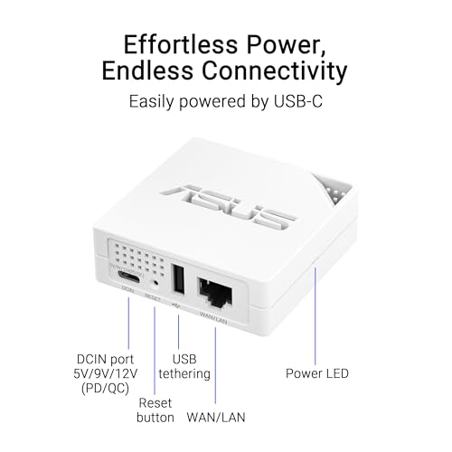 Image of ASUS RT-AX50 Go Dual-Band WiFi 6 Portable Travel Router, 1500 Mbps, 4G /5G Tethering, Public WiFi (WISP) Mode, VPNs, RV /Cruise /Mobile, USB-C Powered, Pocket Size, Easy Setup