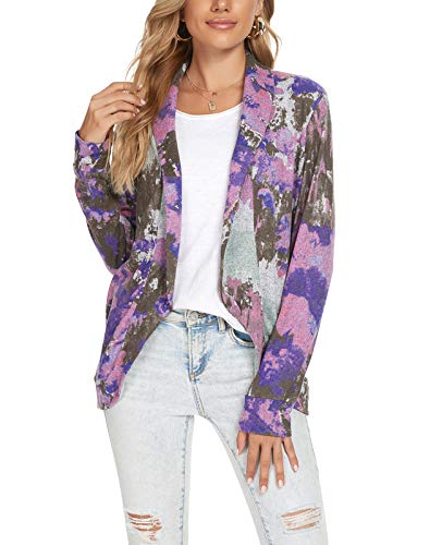 Womens Casual Open Front Blazers Jacket Long Sleeve Lightweight Blazer Cardigan Jacket (Multicoloured-Size S)