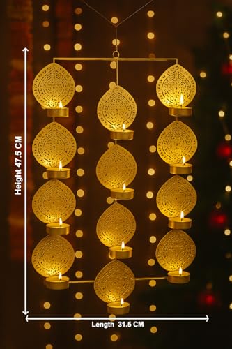 Image of CraftVatika Tealight Candle Holder,Festiv Diwali Decor Items, Wall Mounted Hanging Iron Leaf Design Tealight Candle Holder Stand Frame for Home Christmas Diwali Decoration Items, Wall Decor Items