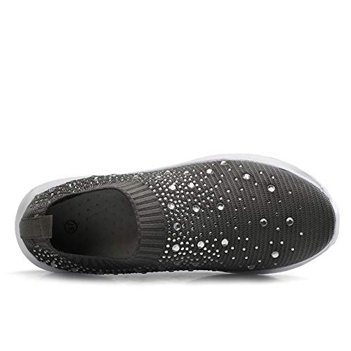 Image of GOSPT Women's Mesh Sport Shoes Rhinestone Glitter Slip On Ballroom Jazz Latin Dance Sock Sneakers