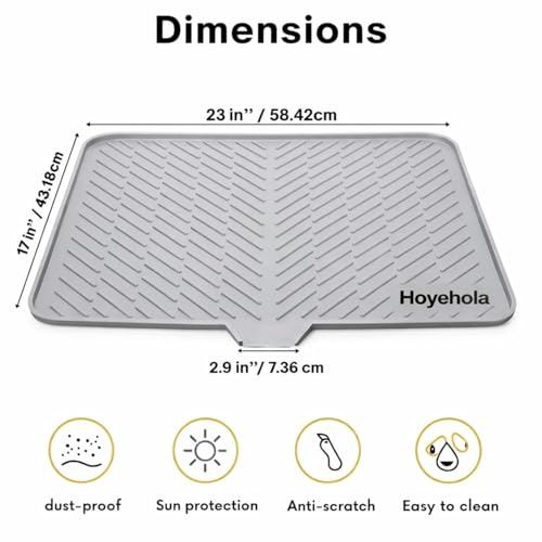 Image of Extra Large Silicone Dish Drying Mat for Kitchen Countertop (58 x 43 cm) | Built-in Drain Lip Water Draining Utensil Mat | Heat-Resistant, Anti-Slip Sink & Counter Protection Mat (Gray)
