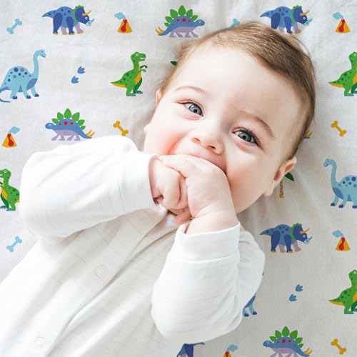 Image of Wildkin 100% Cotton Flannel Crib Sheet - Soft & Breathable Fitted Sheet - Dinosaur Land