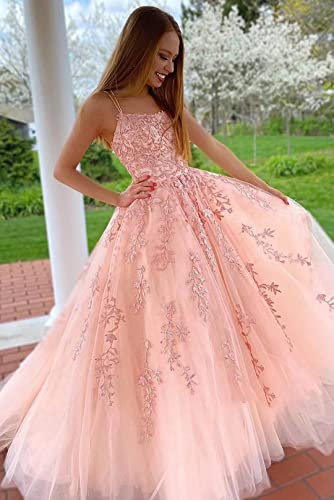 L/Y Dames tule baljurken spaghetti kant lange avondjurken bruidsjurken Quinceanera jurken, rood, 38 - Image 3